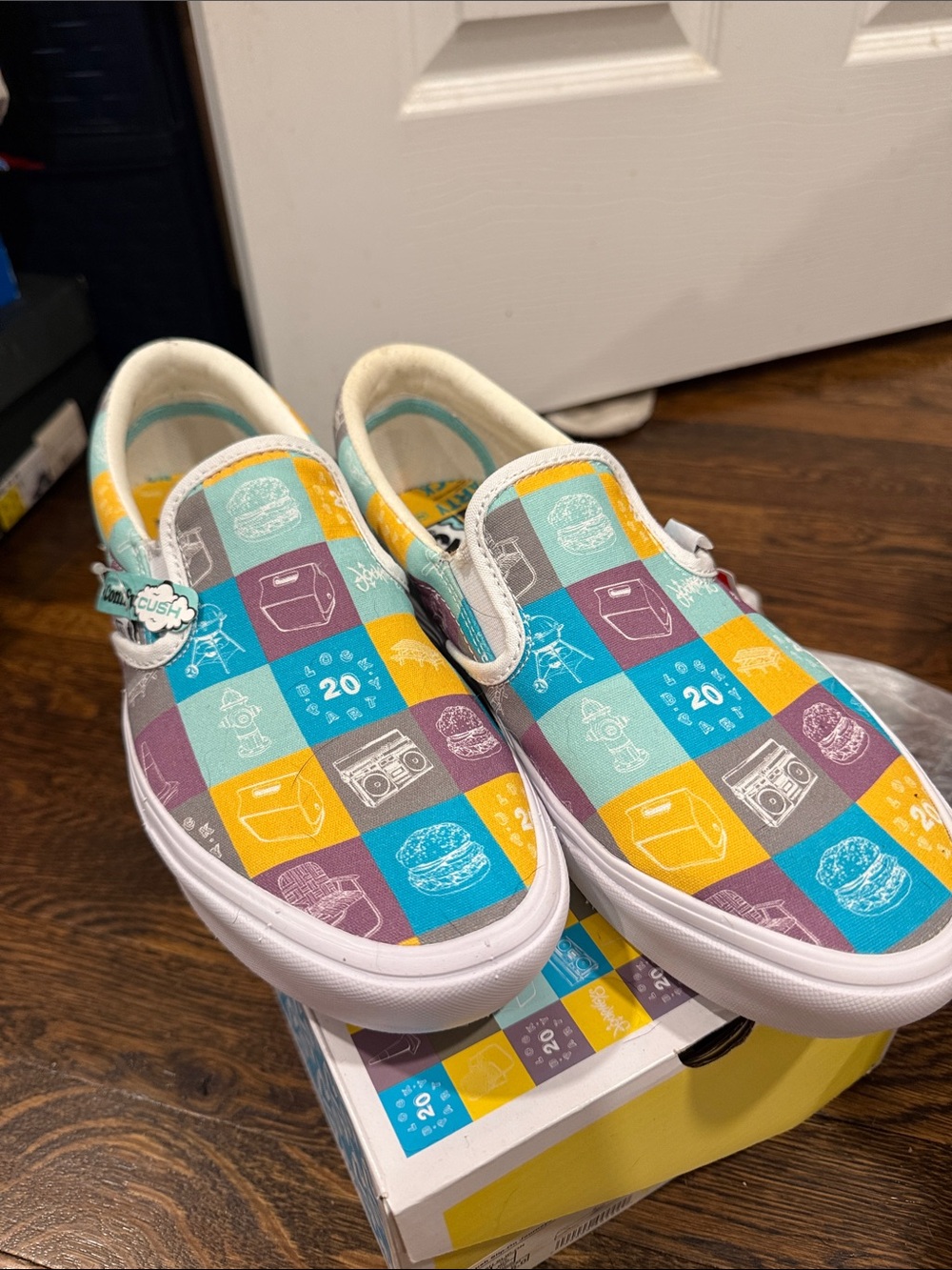 Vans Slip-On Canvas Shoes in Teal, Purple & Yellow summer bbq